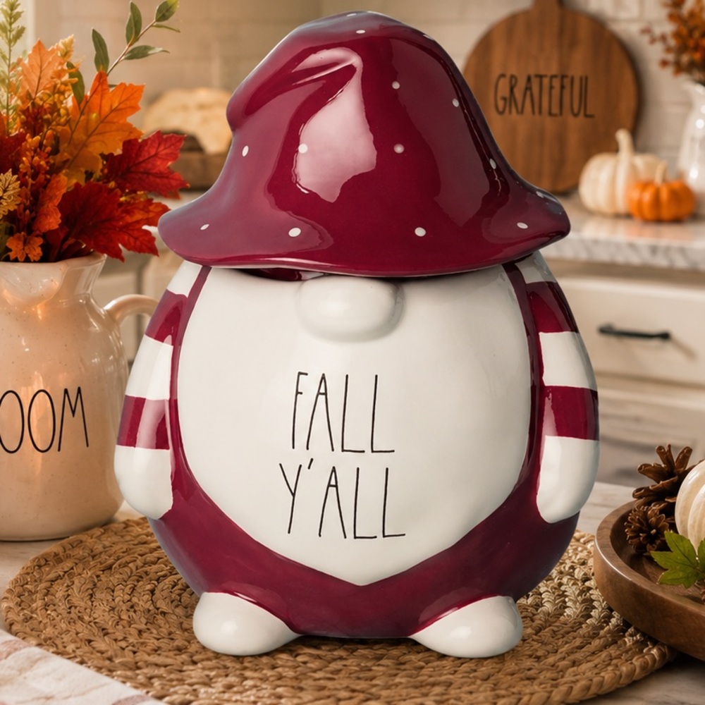 Rae Dunn 11 In Ceramic Fall Yall Fall Y'all Gnome Canister NWOT